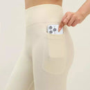 Calça Legging Push Up Canelada de Cintura Alta Sem Costura com Bolso Para Celular