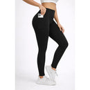 Calça Legging Push Up Canelada de Cintura Alta Sem Costura com Bolso Para Celular