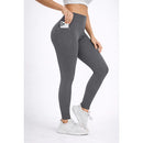 Calça Legging Push Up Canelada de Cintura Alta Sem Costura com Bolso Para Celular