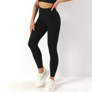 Calça Legging Push Up Canelada de Cintura Alta Sem Costura com Bolso Para Celular