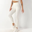 Calça Legging Push Up Canelada de Cintura Alta Sem Costura com Bolso Para Celular