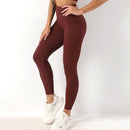 Calça Legging Push Up Canelada de Cintura Alta Sem Costura com Bolso Para Celular